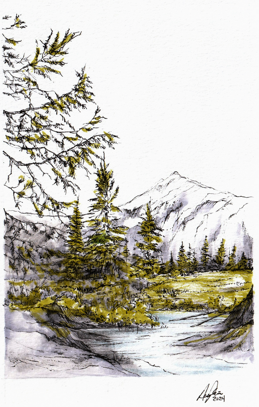 Trapper Creek Alaska 7x5 Illustration by Amanda Pharis